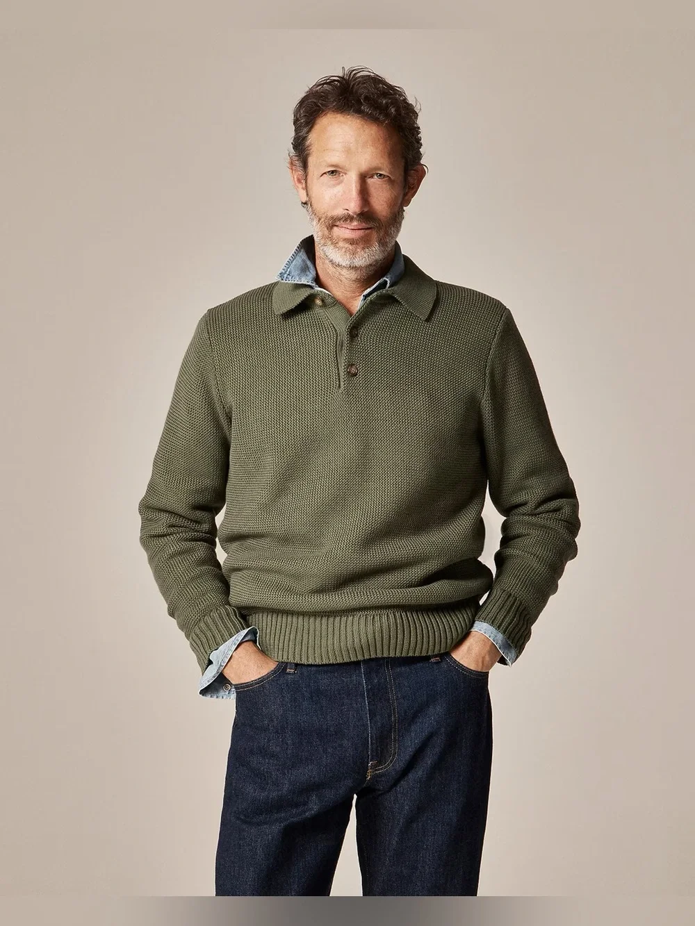Cotton racking-stitch sweater-polo